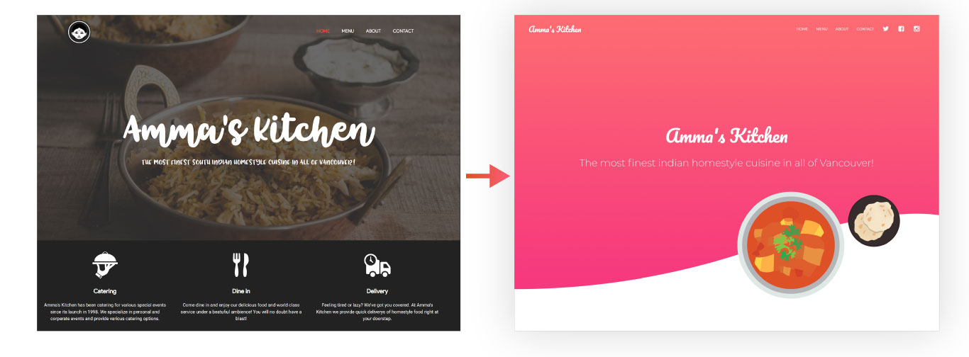 before after of amma's kitchen website