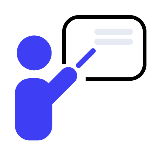 icon of teacher pointing to a board